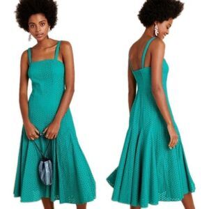 Maeve Anthropologie Green Fit And Flare  Eyelet Dress Women's Size 6
